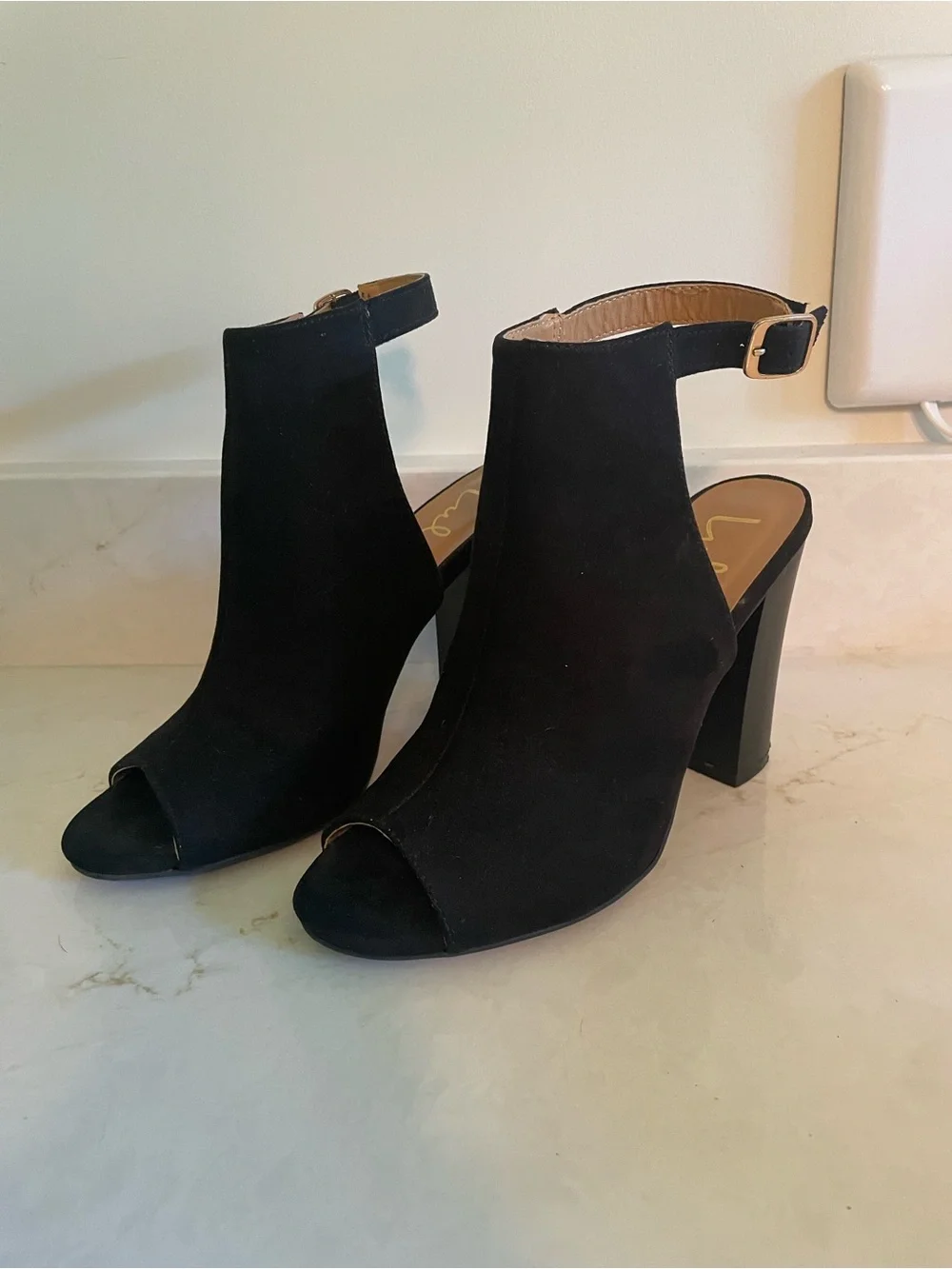 Lulus Budding Romance Black Suede Peep-toe Booties - Size 8